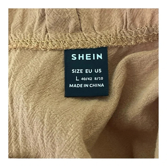 Smock Dress‎ Mock Neck Ruffle Trim Camel Flounce Cap Sleeve Women Size Large - Picture 6 of 10